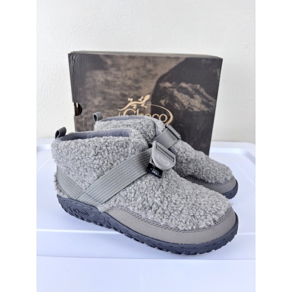 New Chaco Ramble Fluff Kids 3 Gray Fleece Winter Boots Cozy Outdoor Winter